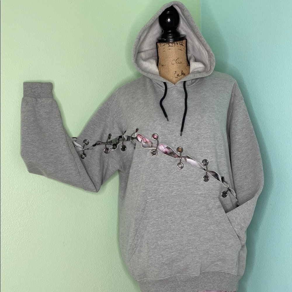 Unique Oversized Gray Hoodie with diagonal cut out all around